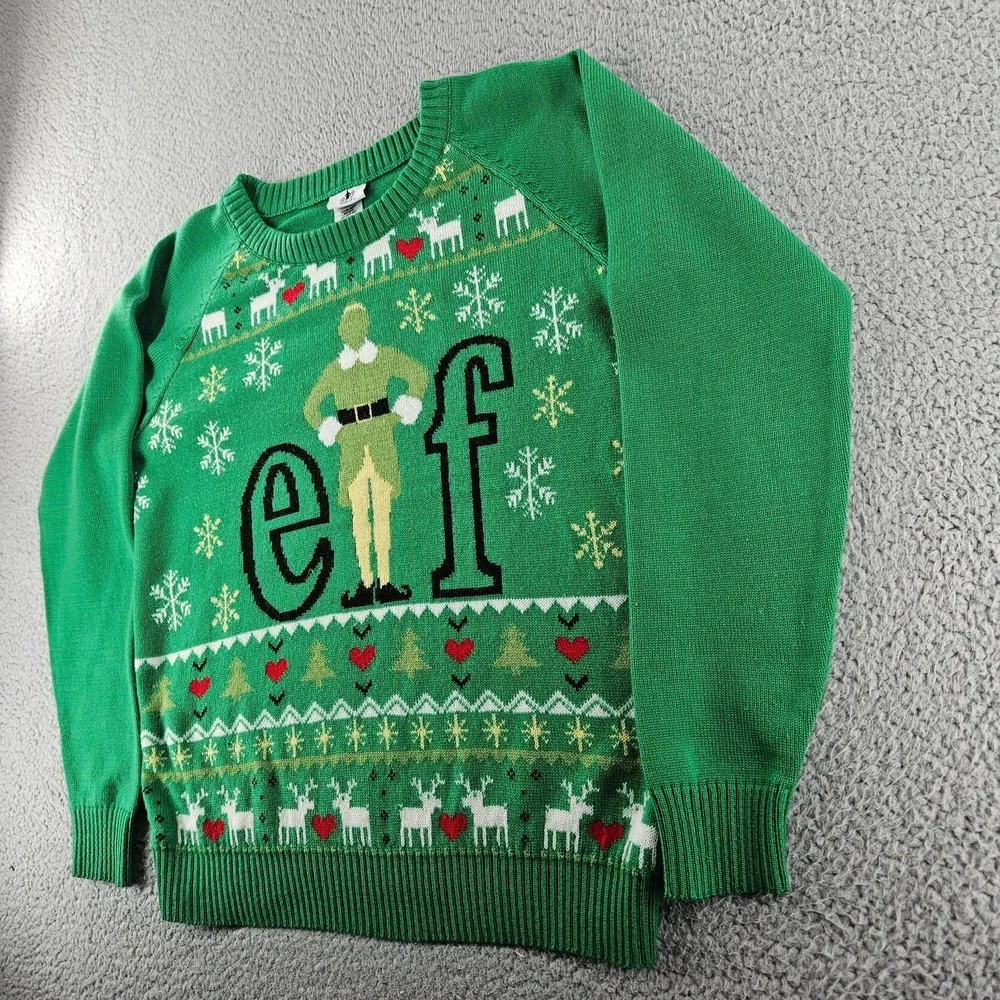 Elf‎ Ugly Christmas Sweater Womens XXL Green Holiday  Tacky Knit Snowflake Buddy